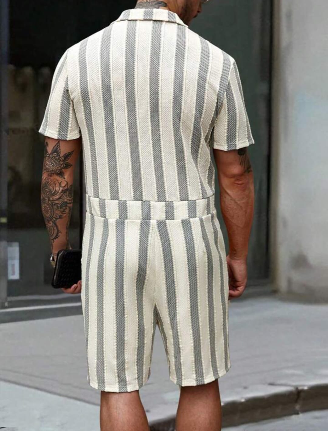 Men's Striped Short Sleeve Casual Romper